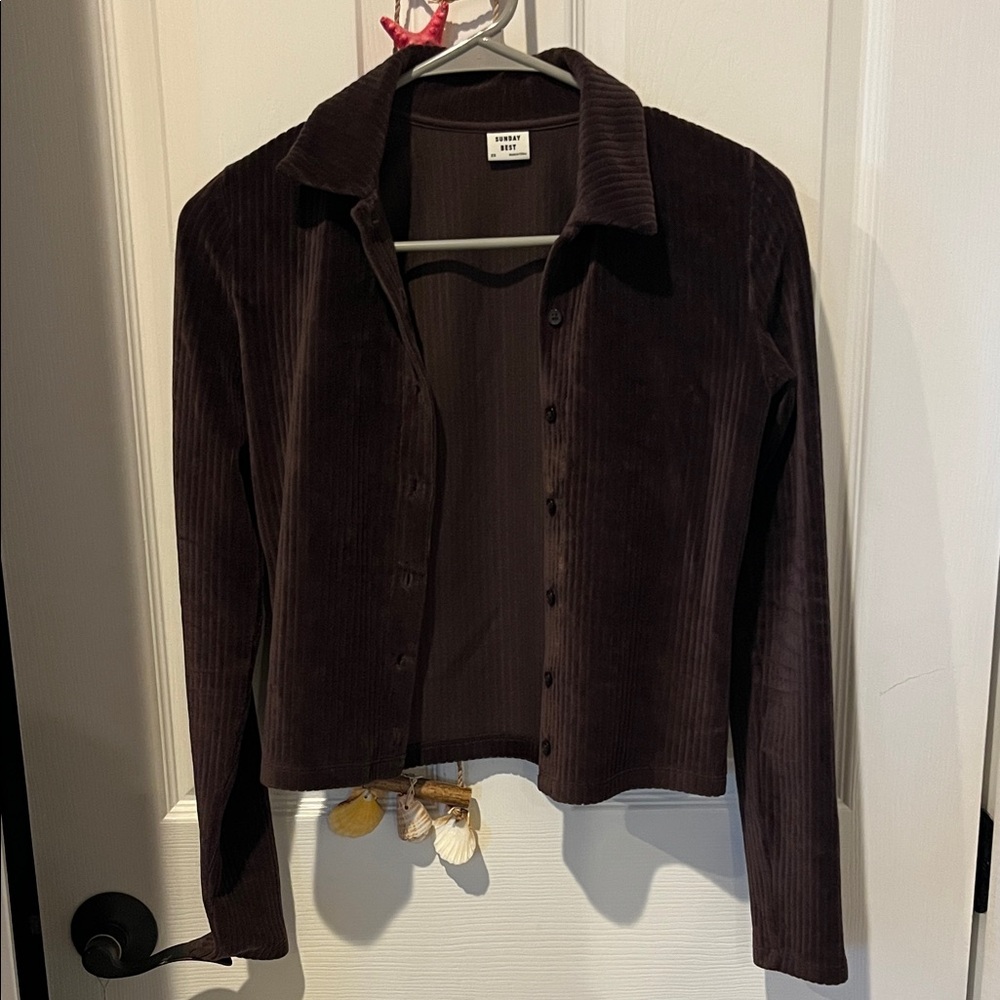 Aritzia Dark Brown Corduroy Button Down